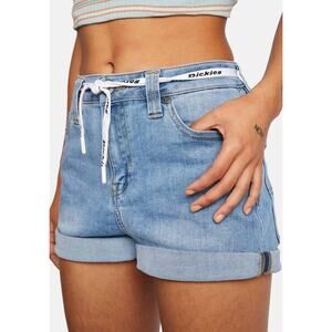 Dickies Cuffed 5 Pocket Denim Stretch Shorts With Logo Tie Belt Size 13 31